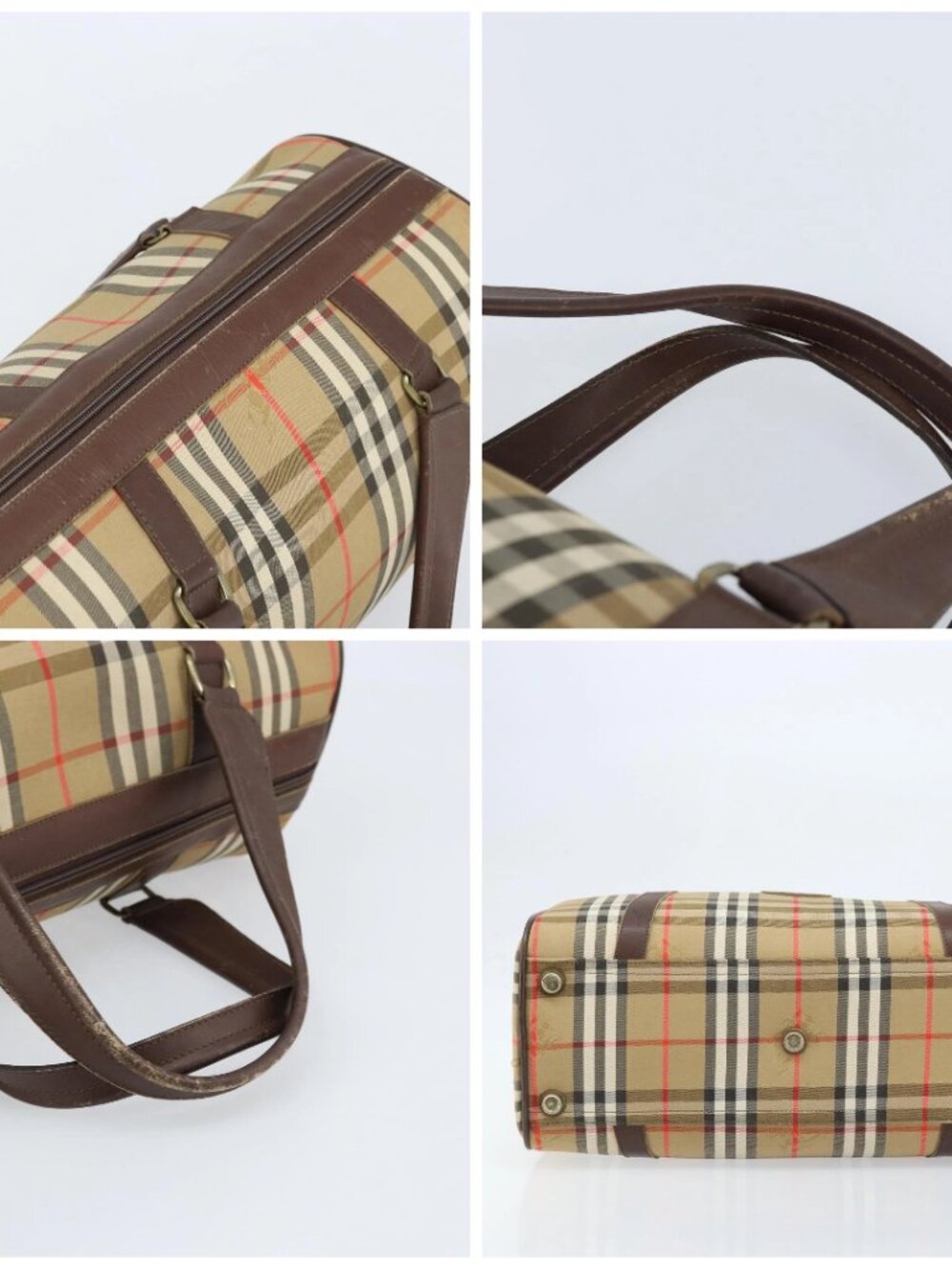 Burberrys Nova Check Boston Bag Canvas Beige Gold - Picture 16 of 16